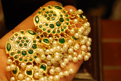 GREEN KUNDAN EARRINGS