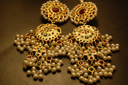 NAURATAN MULTI & PEARLS EARRINGS