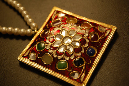 GORGEOUS MALA IN RED MEENA & MULTI STONES