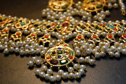 NAURATAN MULTI & PEARLS CHOKER SET