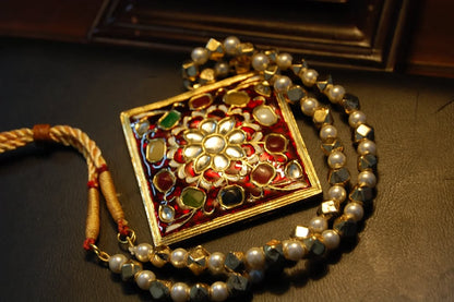 GORGEOUS MALA IN RED MEENA & MULTI STONES