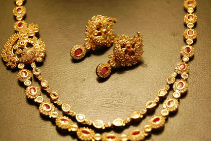 ELEGANT RED PEACOCK SOUTH INDIAN NECKLACE SET