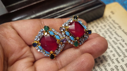 MULTI RED STONE EARRINGS