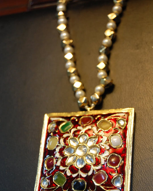 GORGEOUS MALA IN RED MEENA & MULTI STONES