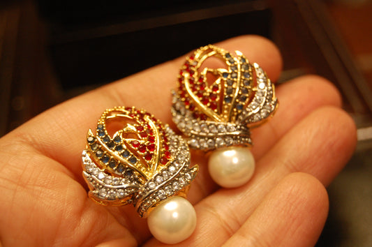 RED & BLUE PEARL FLORAL EARRINGS