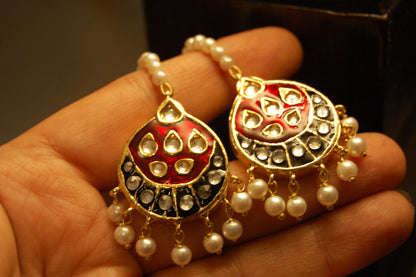 RED MEENA & KUNDAN EARRINGS
