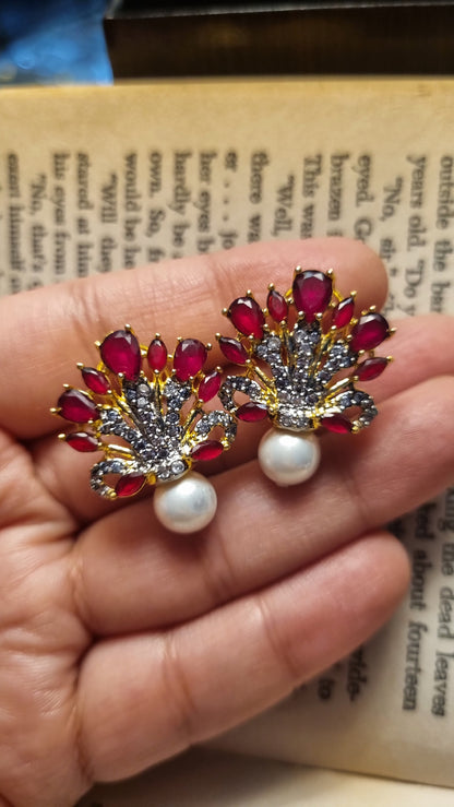 RED EARRINGS WITH PEARLS