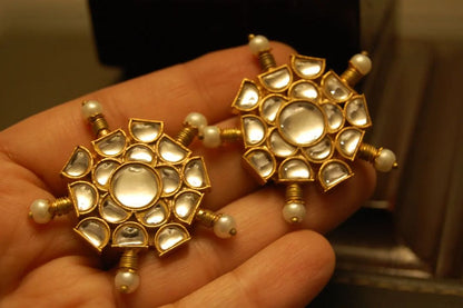 FLORAL KUNDAN & PEARL EARRINGS