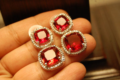 AMERICAN DIAMOND EARRINGS IN RUBY RED