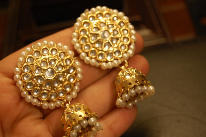 KUNDAN JHUMKIS WITH PEARLS
