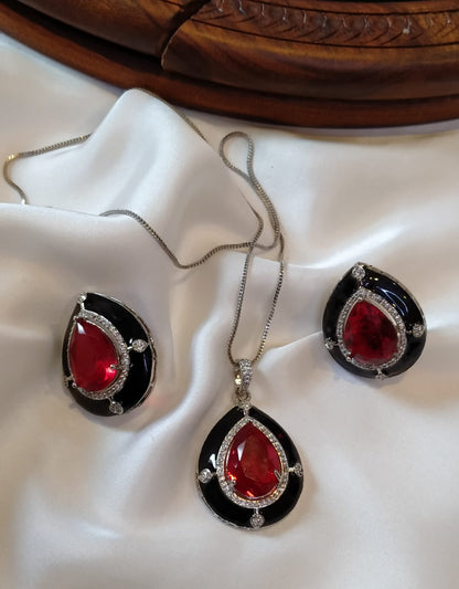 RED & BLACK MEENA PENDENT SET