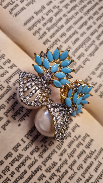 PEARL EARRINGS WITH FEROZY STONES
