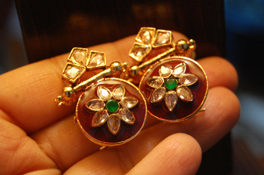 RED MEENA & KUNDAN EARRINGS