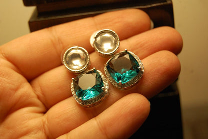AMERICAN DIAMOND EARRINGS IN DEEP TURQUOISE