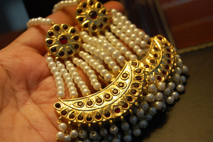JHOOMAR STYLE EARRINGS IN PEARLS & RED