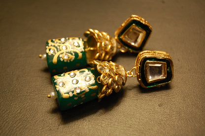 GREEN & KUNDAN EARRINGS