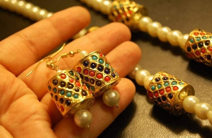 GORGEOUS DHOLKI MALA & EARRINGS IN NAURATAN