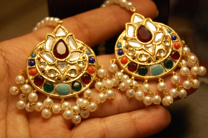 MULTI KUNDAN & PEARLS EARRINGS