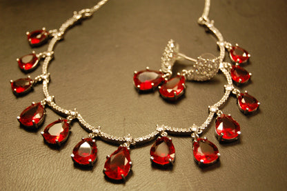 ELEGANT AMERICAN DIAMOND SET WITH RUBY RED