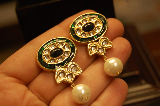 BLUE & GREEN KUNDAN MEENA EARRINGS