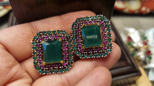 GREEN & RED SQUARE EARRINGS