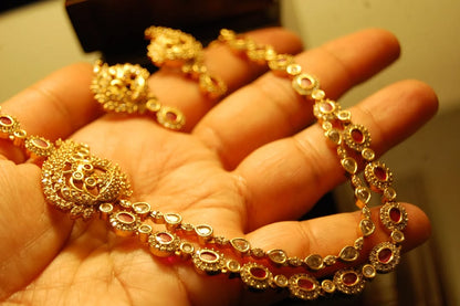 ELEGANT RED PEACOCK SOUTH INDIAN NECKLACE SET