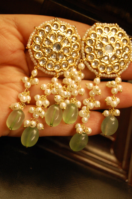ELEGANT KUNDAN EARRINGS WITH JADE & PEARLS