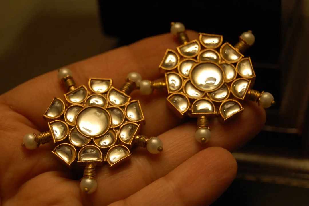 FLORAL KUNDAN & PEARL EARRINGS