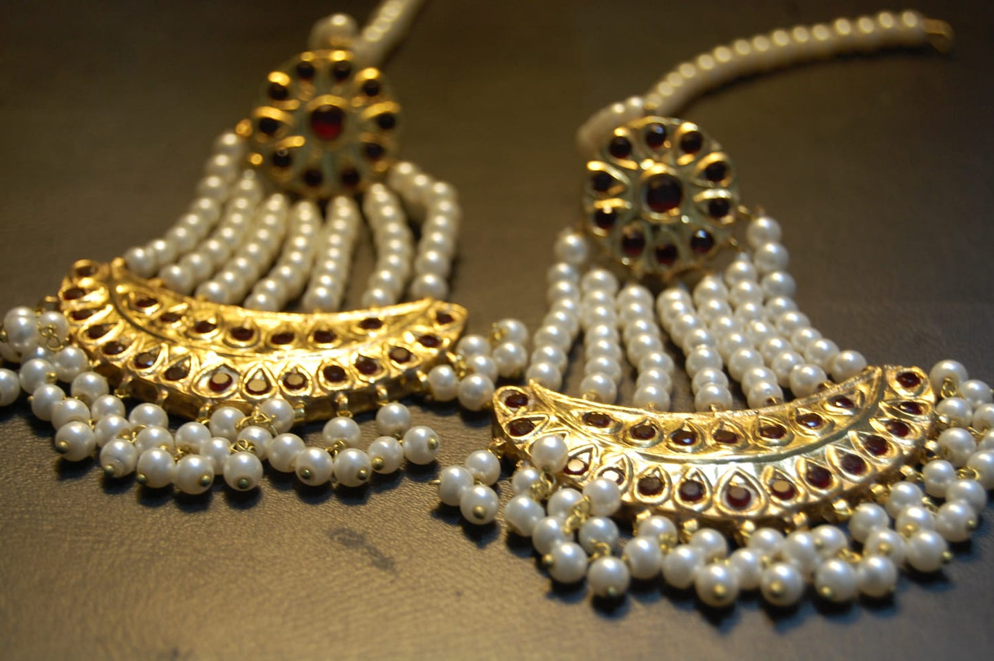 JHOOMAR STYLE EARRINGS IN PEARLS & RED