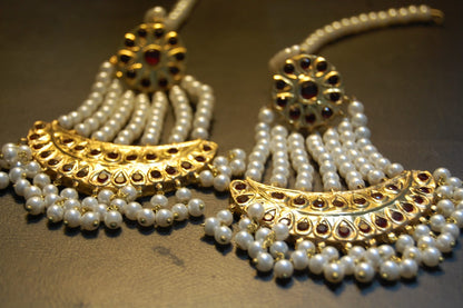JHOOMAR STYLE EARRINGS IN PEARLS & RED