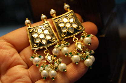 BLACK MEENA & KUNDAN EARRINGS