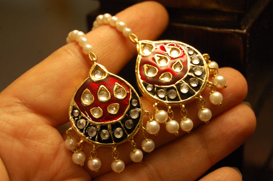 RED MEENA & KUNDAN EARRINGS