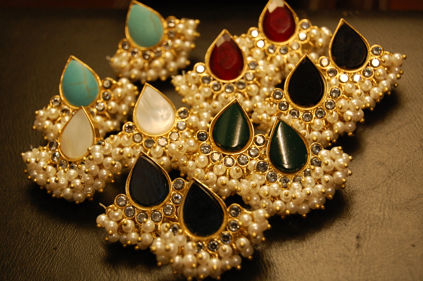 GREEN KUNDAN & PEARL EARRINGS
