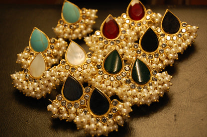 GREEN KUNDAN & PEARL EARRINGS