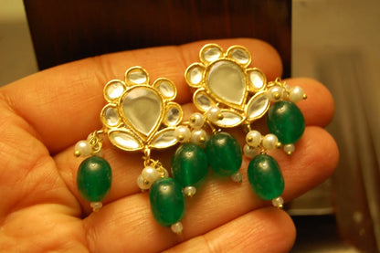 GREEN KUNDAN EARRINGS