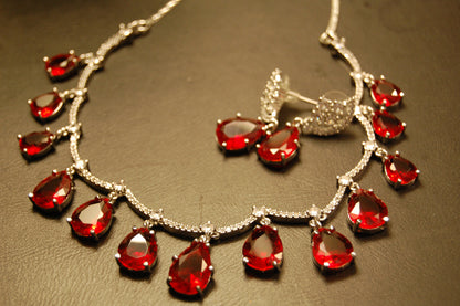ELEGANT AMERICAN DIAMOND SET WITH RUBY RED
