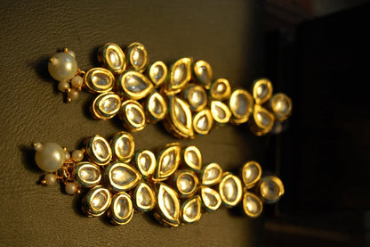 INDIAN POLKI KUNDAN EARRINGS WITH PEARL DROP