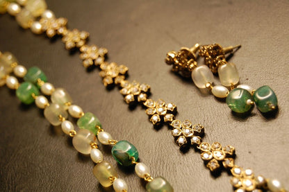 PEARL & JADE GREEN MALA WITH ZIRCON STRING