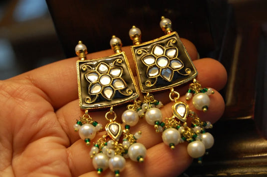 BLACK MEENA & KUNDAN EARRINGS