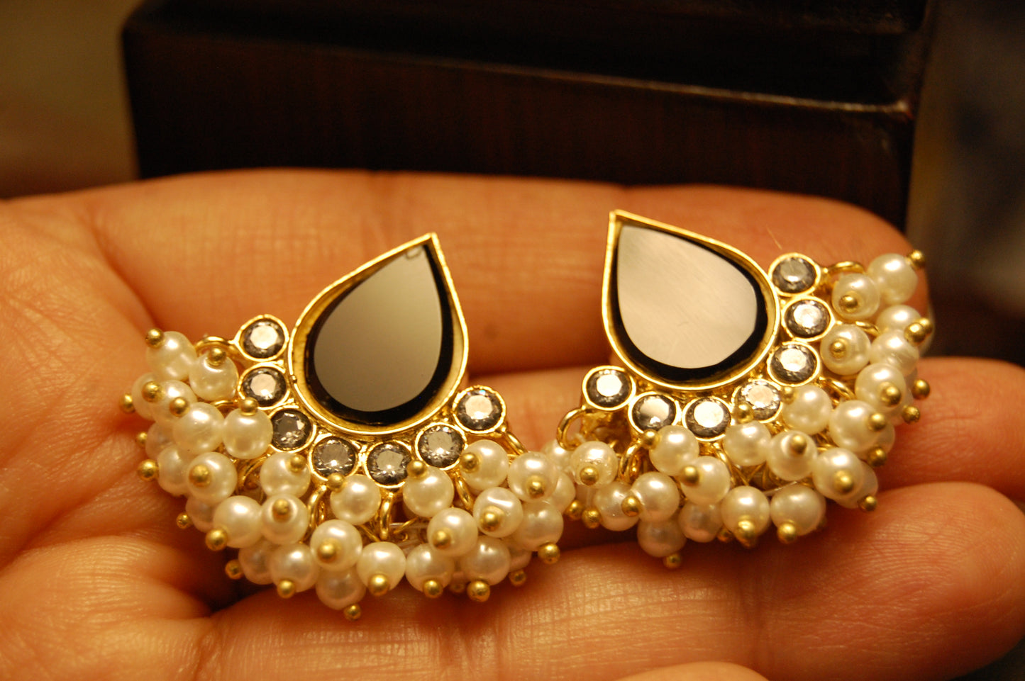 BLACK, KUNDAN & PEARL EARRINGS