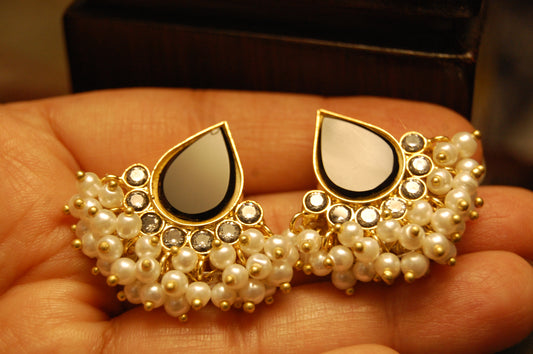 BLACK, KUNDAN & PEARL EARRINGS