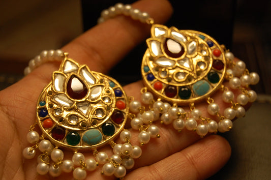 MULTI KUNDAN & PEARLS EARRINGS