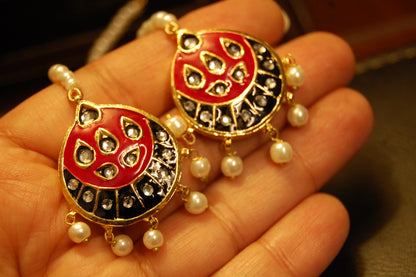 SHOCKING PINK MEENA & KUNDAN EARRINGS