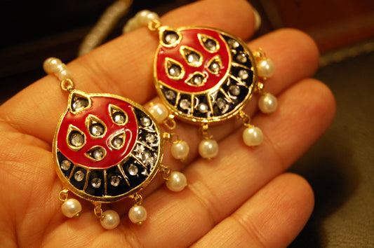 SHOCKING PINK MEENA & KUNDAN EARRINGS