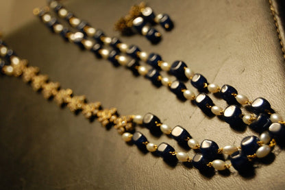 PEARL & BLUE MALA WITH ZIRCON STRING