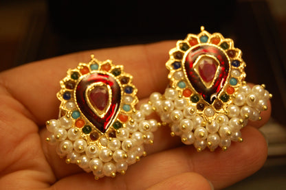 MULTI STONE EARRINGS WITH RED MEENA