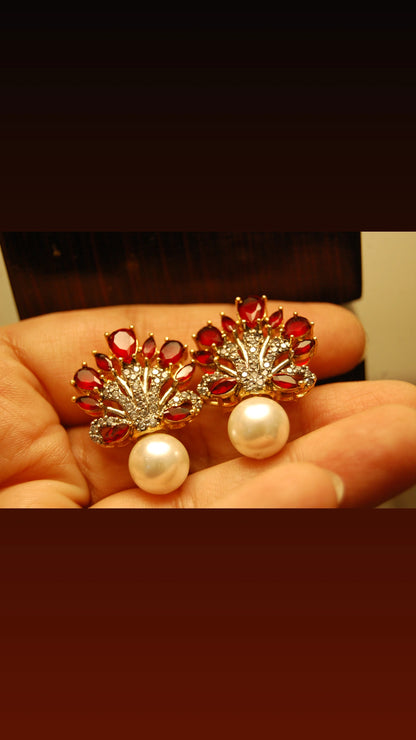 RED EARRINGS WITH PEARLS