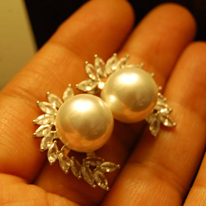 ZIRCON & PEARL EARRINGS WITH SILVER BASE