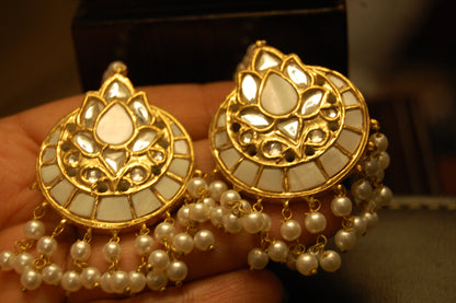 MOTHER OF PEARL, KUNDAN & PEARLS EARRINGS