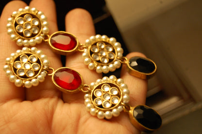 EARRING IN KUNDAN WITH RED & BLACK STONES